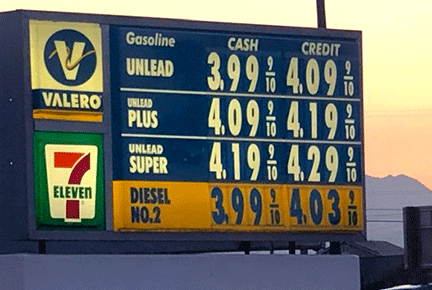 prices california gas pump gallon per aaa national average above still today dropped reported monday four