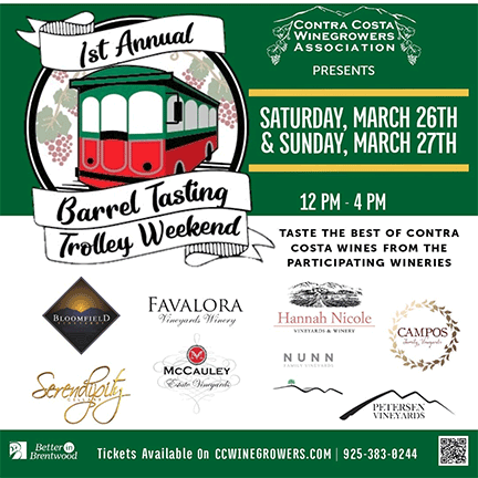 Contra Costa Winegrowers Set to Host Barrel Tasting Trolley Weekend