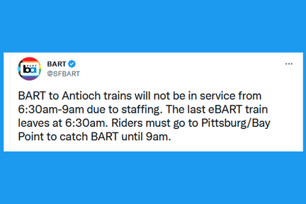 Update: eBART Service Restored Between Antioch and Pittsburg